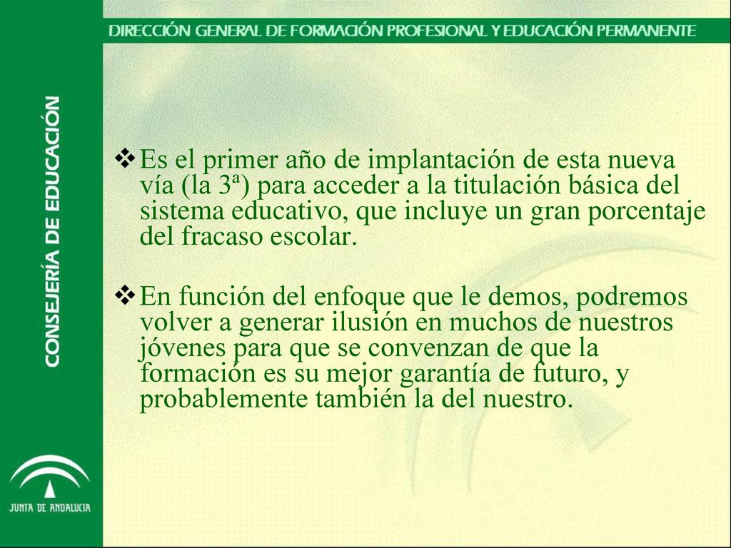 Es el primer año de implantación de esta nueva vía (la 3ª) para acceder a la titulación básica del sistema educativo, que incluye un gran porcentaje del fracaso escolar.