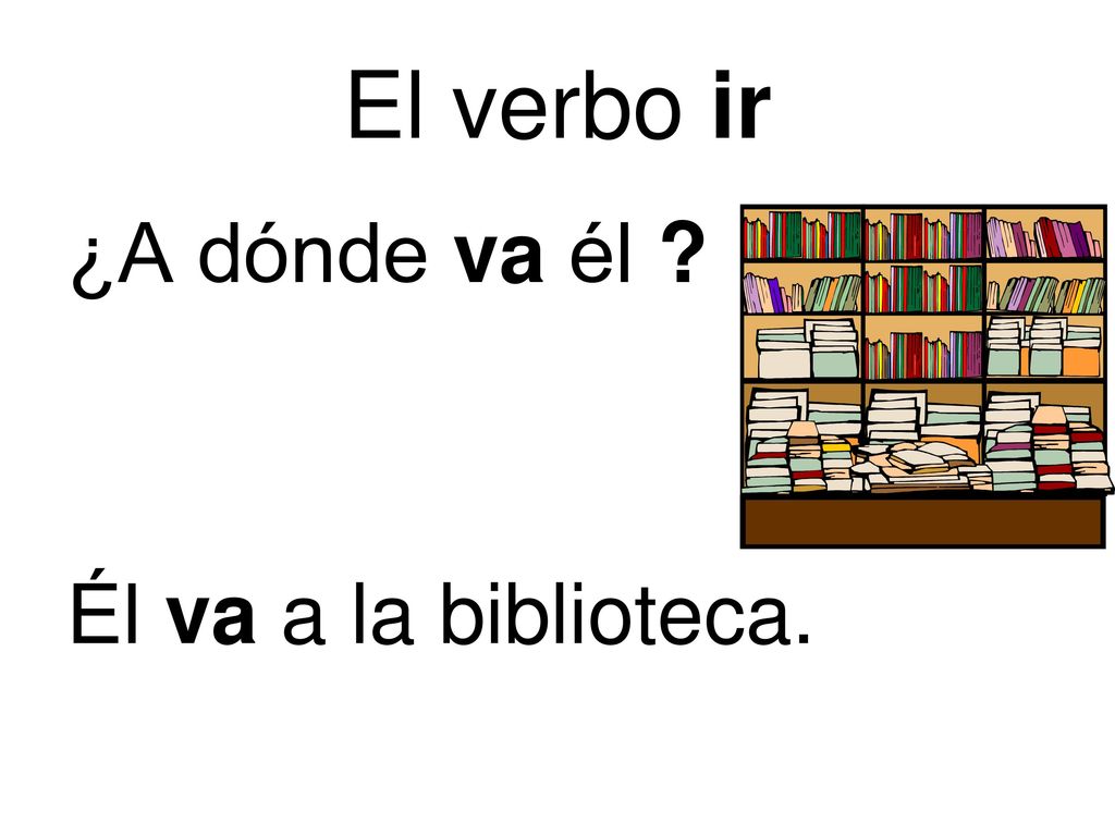 El verbo ir ¿A dónde va él Él va a la biblioteca.