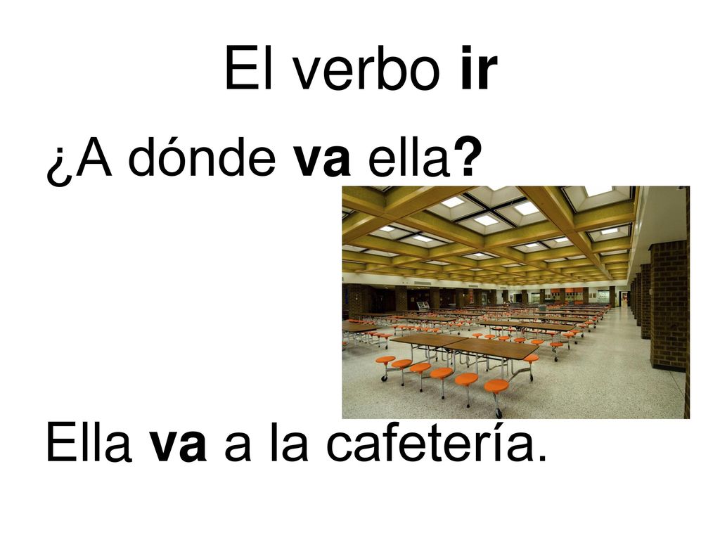 El verbo ir ¿A dónde va ella Ella va a la cafetería.
