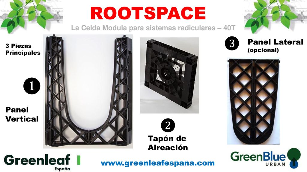 ROOTSPACE ❶ ❸ ❷ Panel Lateral Panel Vertical Tapón de Aireación