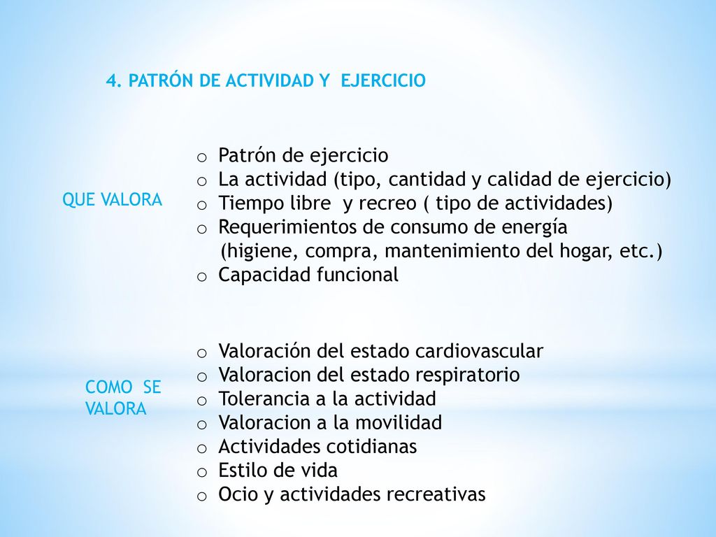 La actividad (tipo, cantidad y calidad de ejercicio)