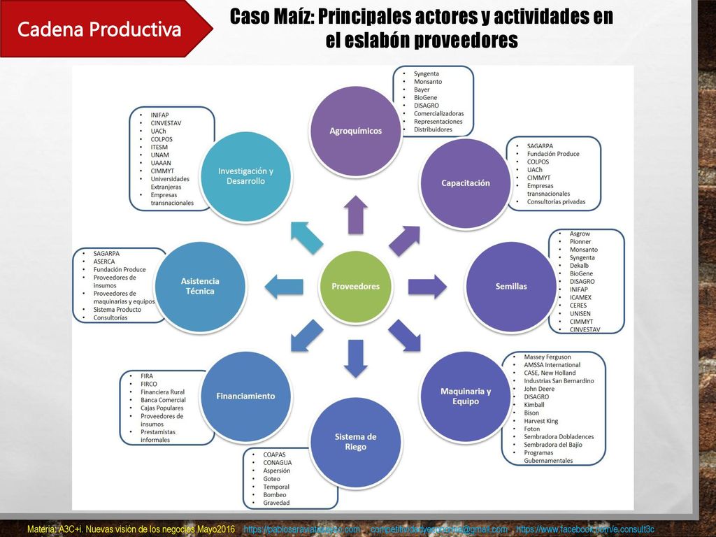 Caso Maíz: Principales actores y actividades en el eslabón proveedores