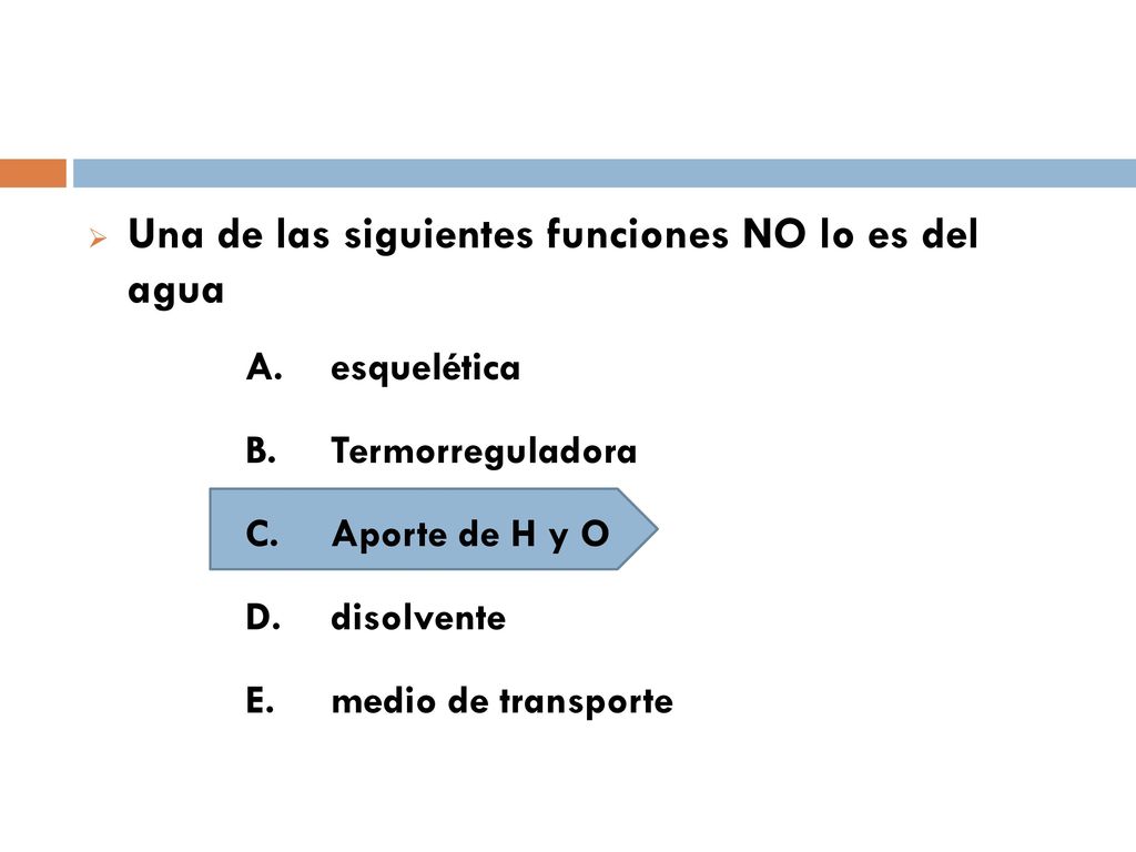 Una de las siguientes funciones NO lo es del agua