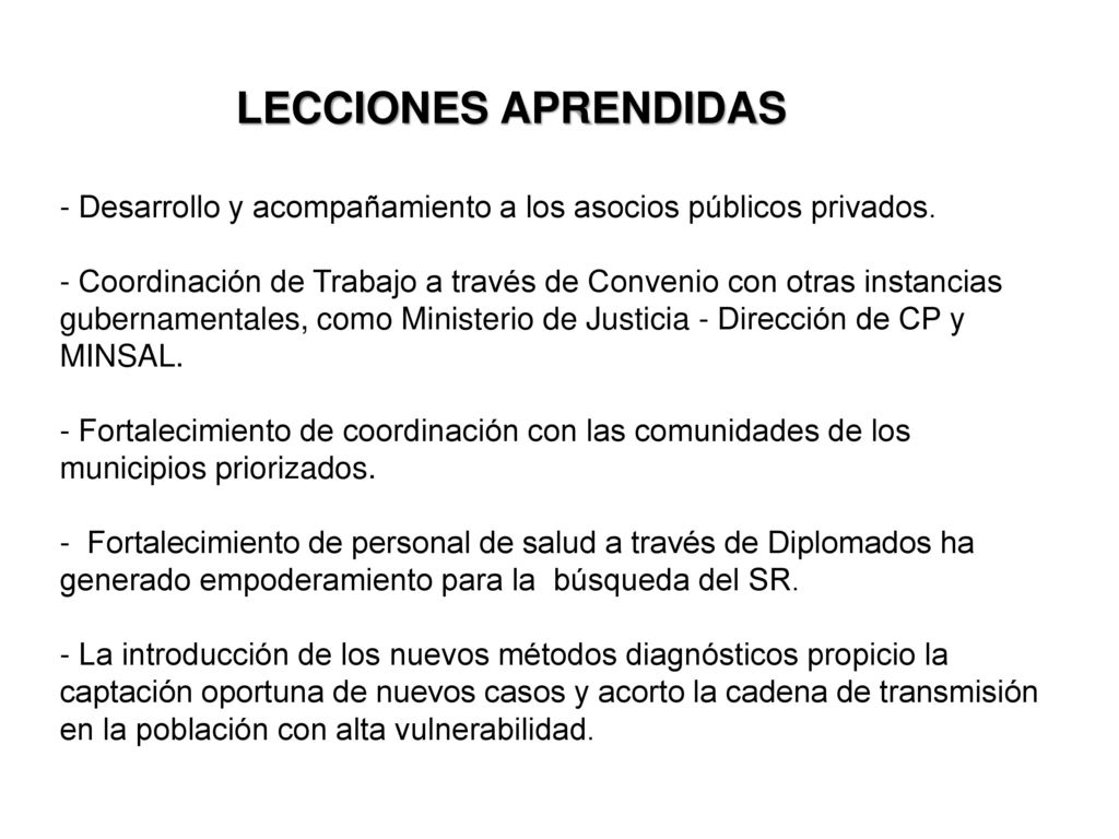 Lecciones aprendidas Desarrollo y acompañamiento a los asocios públicos privados.
