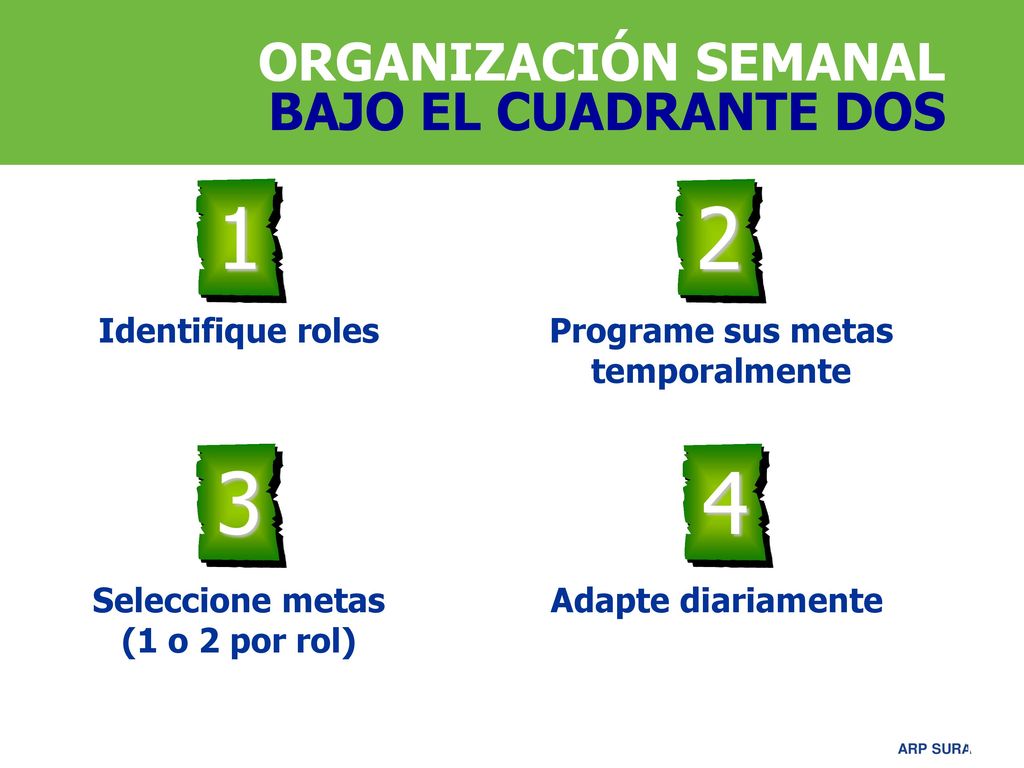 Programe sus metas temporalmente Seleccione metas (1 o 2 por rol)