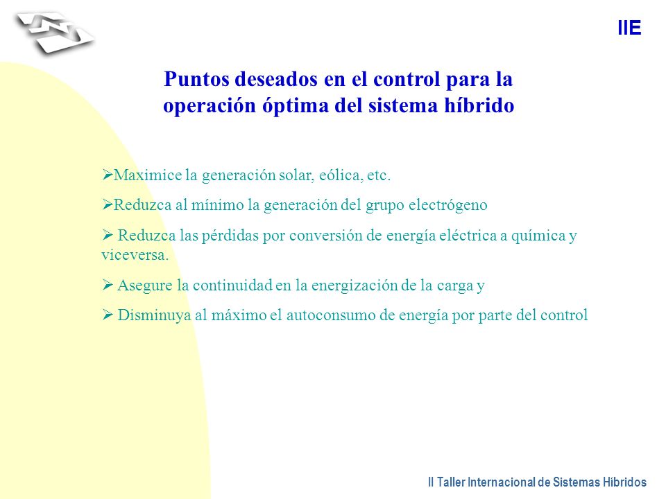Puntos deseados en el control para la operación óptima del sistema híbrido