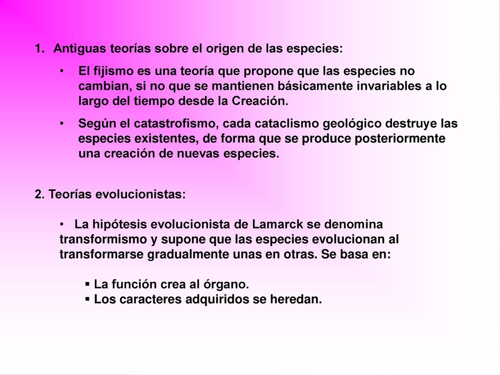 Antiguas teorías sobre el origen de las especies: