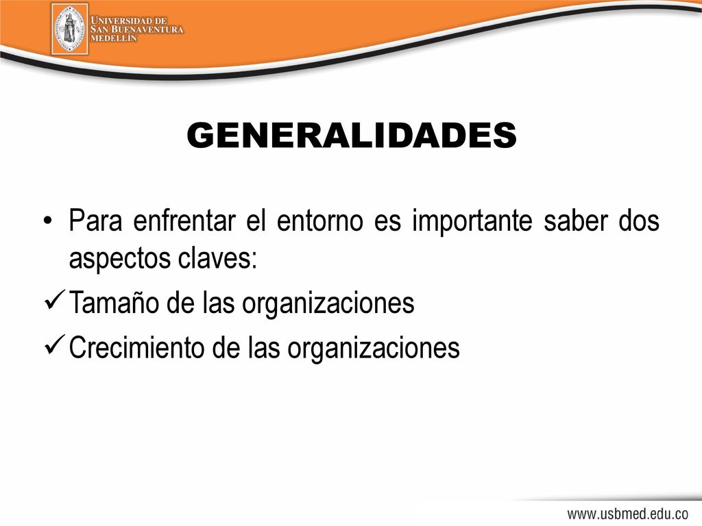 GENERALIDADES Para enfrentar el entorno es importante saber dos aspectos claves: Tamaño de las organizaciones.