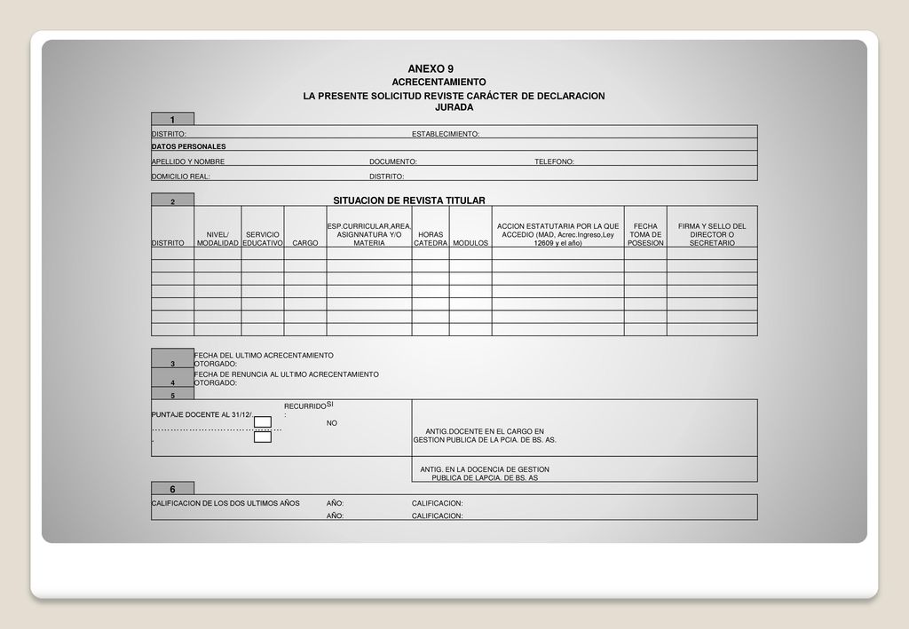 ANEXO 9 LA PRESENTE SOLICITUD REVISTE CARÁCTER DE DECLARACION JURADA