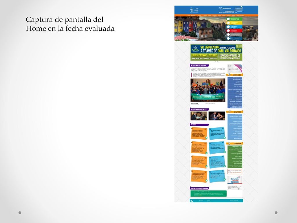 Captura de pantalla del Home en la fecha evaluada