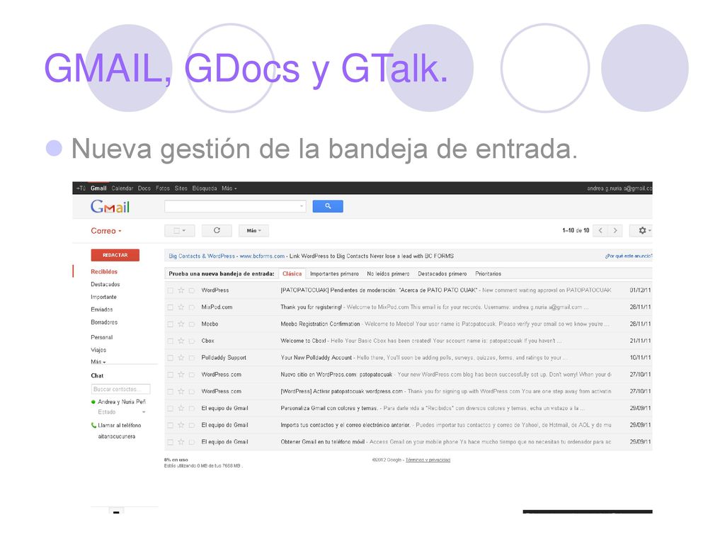GMAIL, GDocs y GTalk. Nueva gestión de la bandeja de entrada.