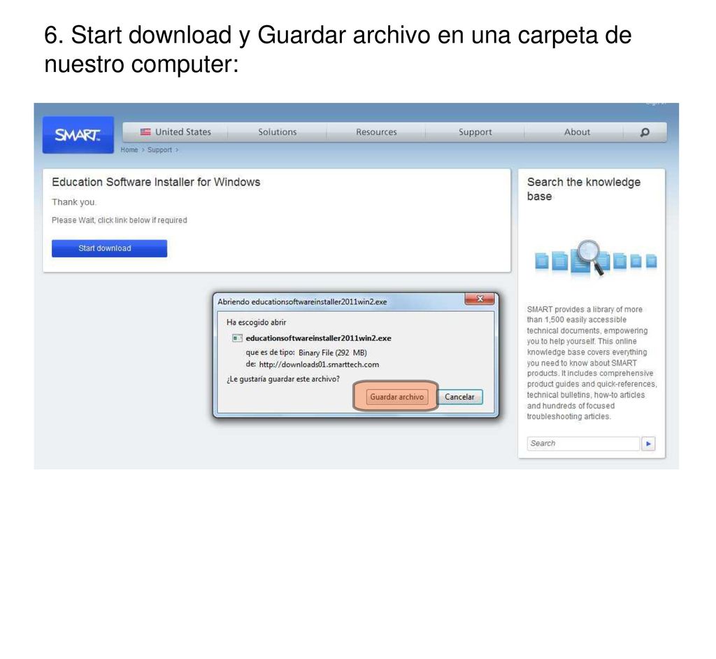 6. Start download y Guardar archivo en una carpeta de nuestro computer: