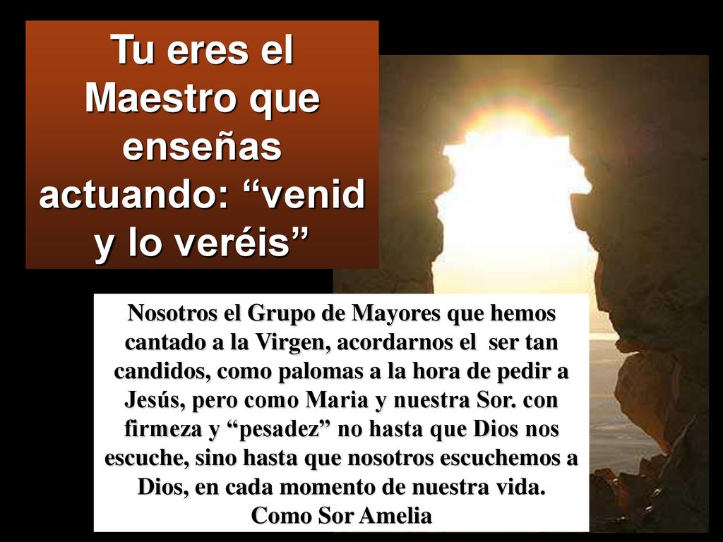 Tu eres el Maestro que enseñas actuando: venid y lo veréis