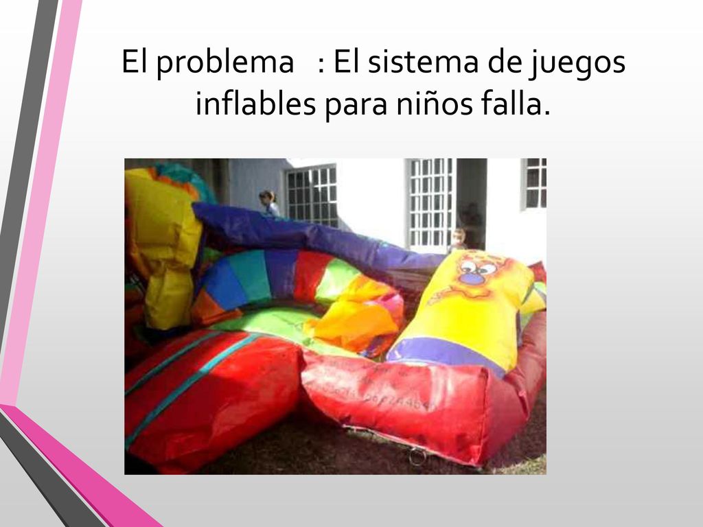 El problema : El sistema de juegos inflables para niños falla.