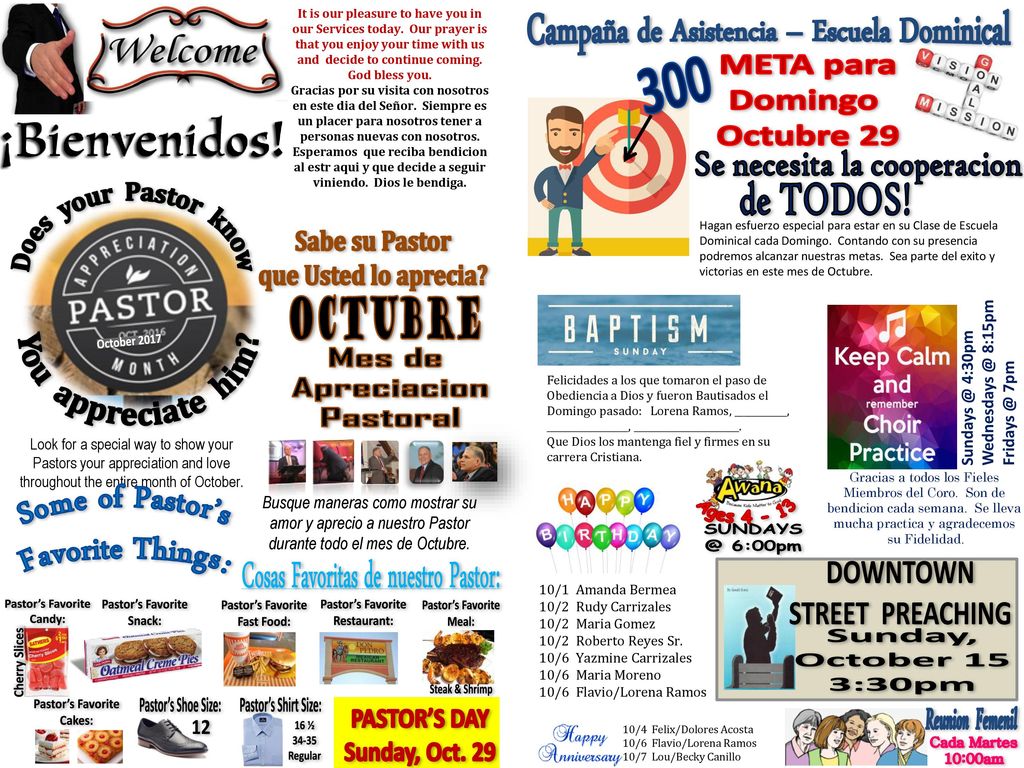 Campaña de Asistencia – Escuela Dominical META para Domingo Octubre 29