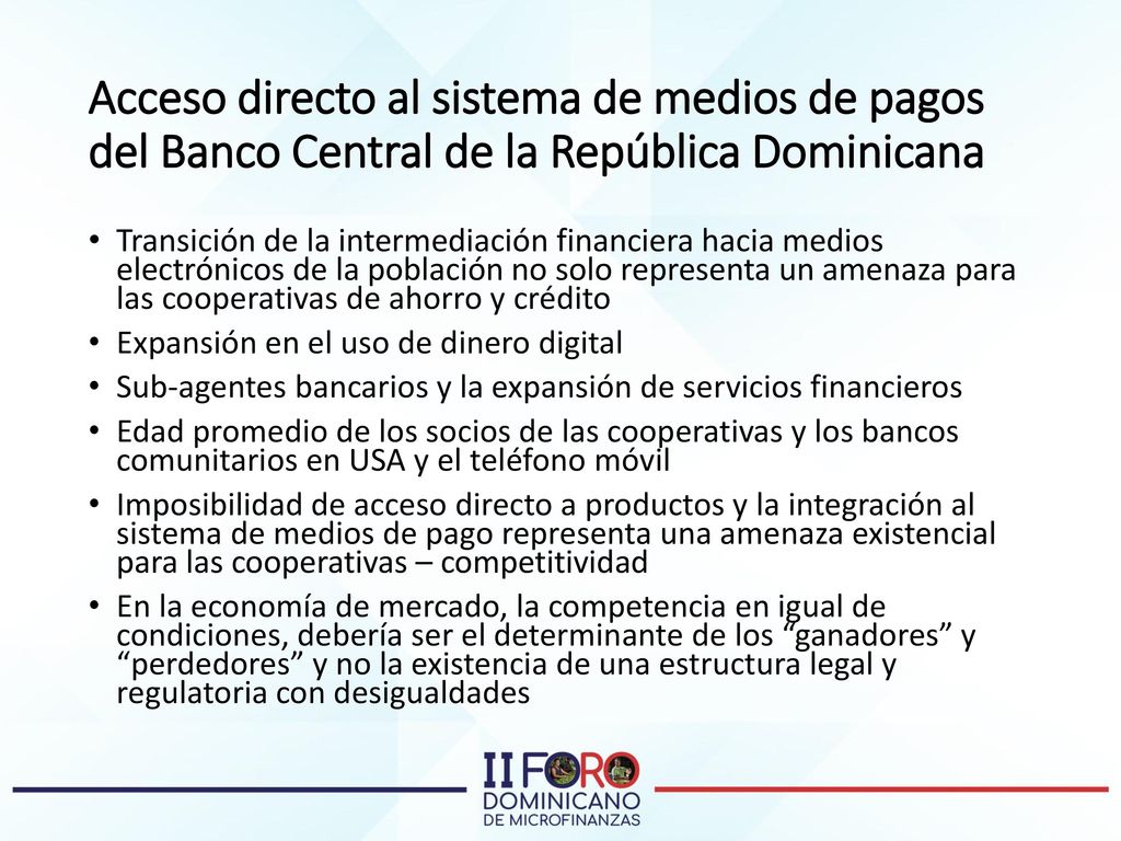 Acceso directo al sistema de medios de pagos del Banco Central de la República Dominicana