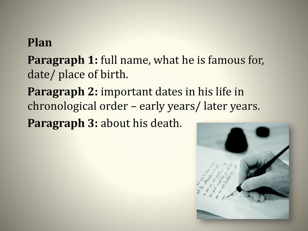 Plan Paragraph 1: full name, what he is famous for, date/ place of birth.
