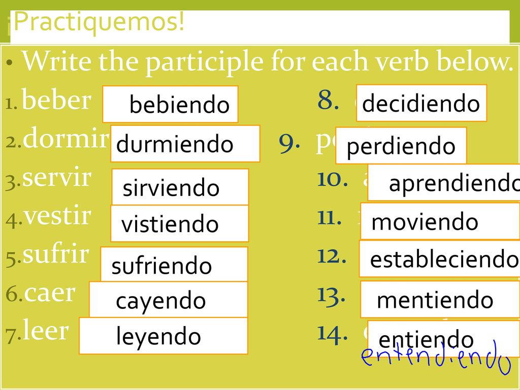 Write the participle for each verb below. beber 8. decidir