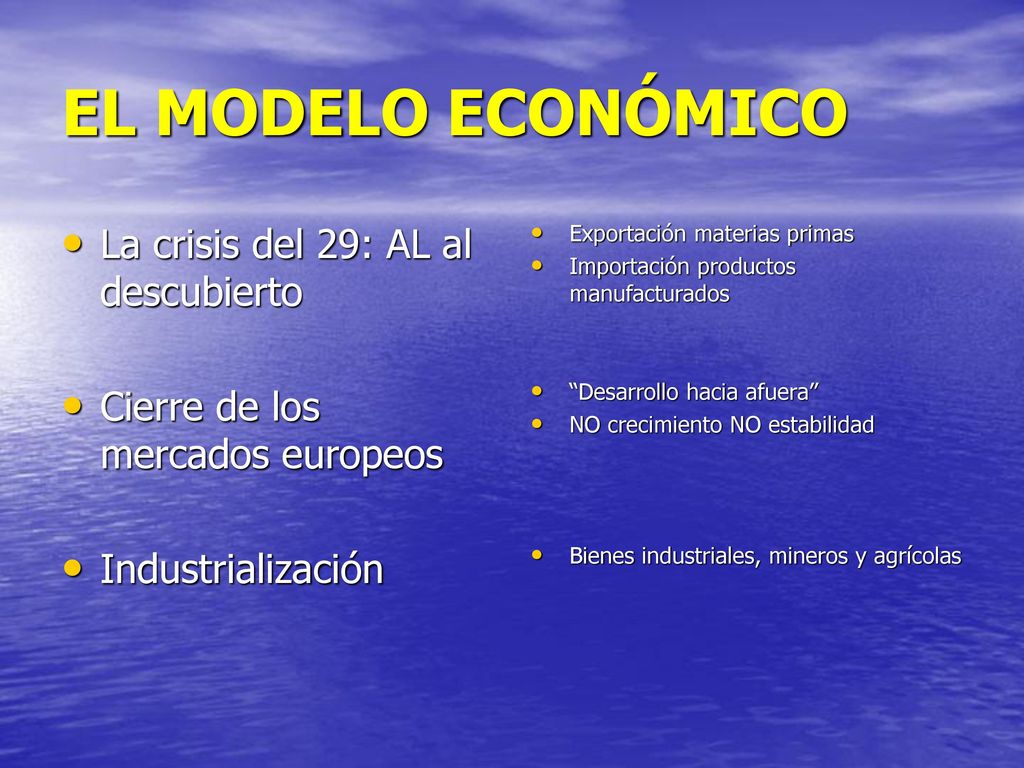 EL MODELO ECONÓMICO La crisis del 29: AL al descubierto