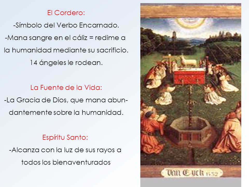 Símbolo del Verbo Encarnado. Mana sangre en el cáliz = redime a