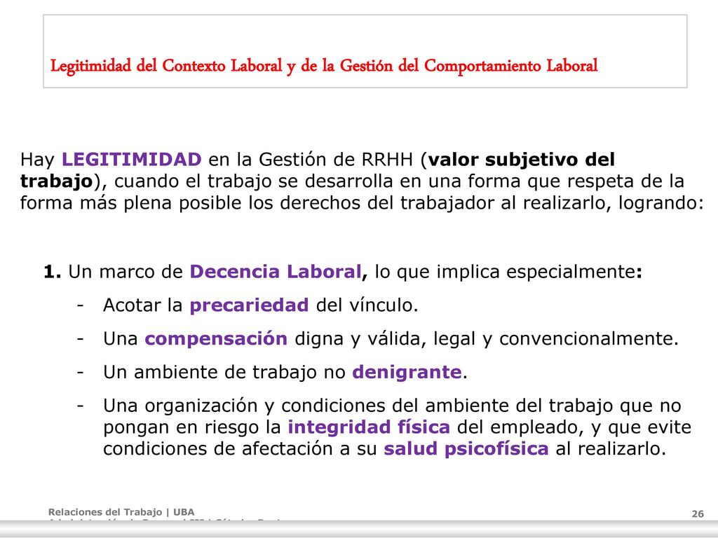 Legitimidad del Contexto Laboral y de la Gestión del Comportamiento Laboral