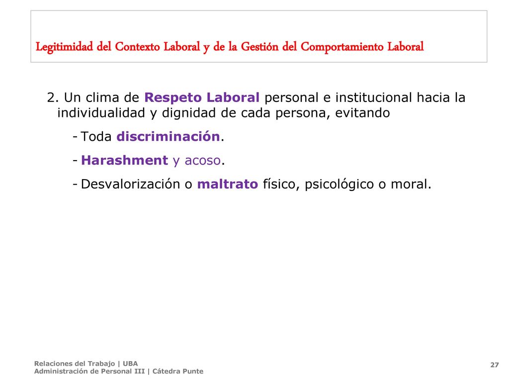 Legitimidad del Contexto Laboral y de la Gestión del Comportamiento Laboral