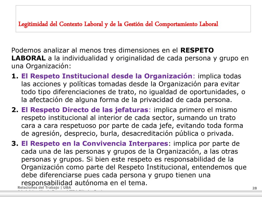 Legitimidad del Contexto Laboral y de la Gestión del Comportamiento Laboral