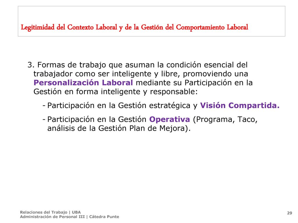 Legitimidad del Contexto Laboral y de la Gestión del Comportamiento Laboral