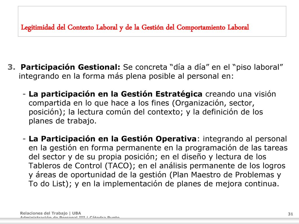 Legitimidad del Contexto Laboral y de la Gestión del Comportamiento Laboral