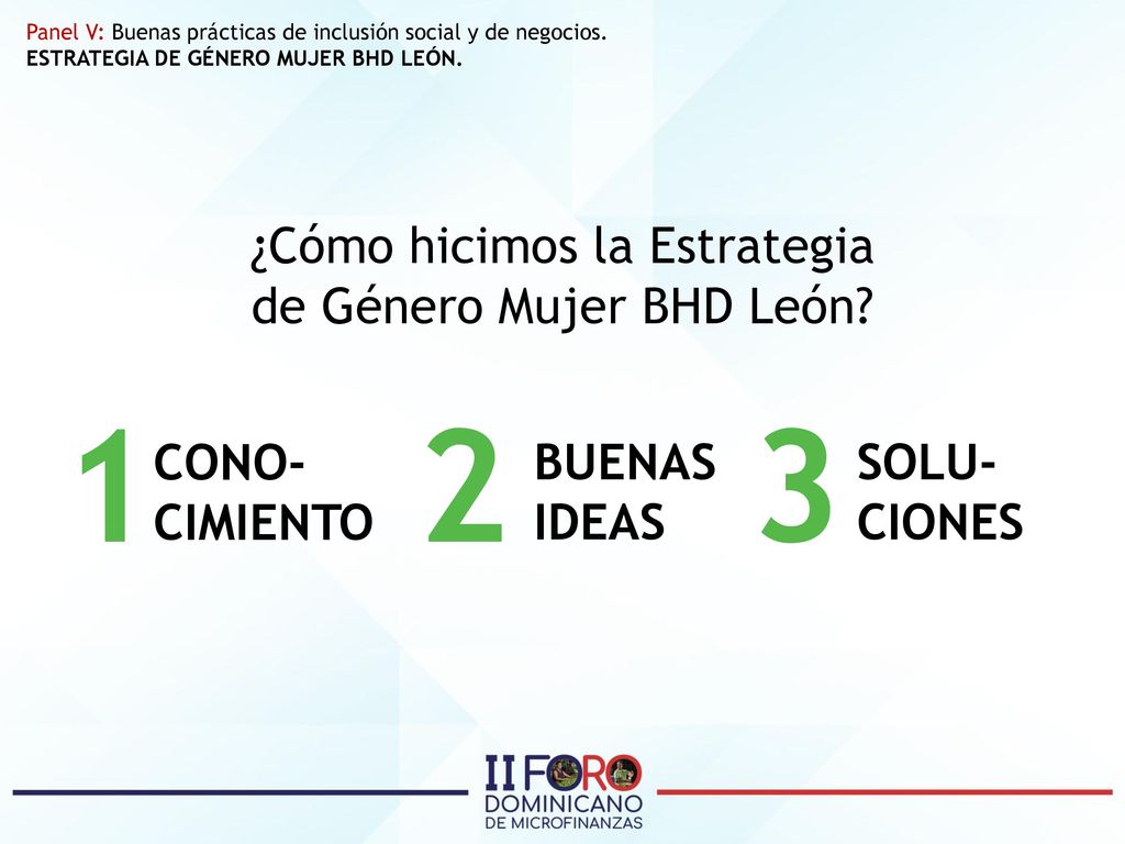 1 2 3 ¿Cómo hicimos la Estrategia de Género Mujer BHD León