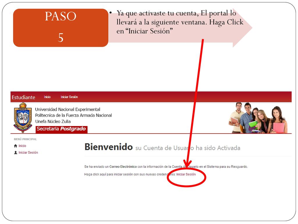 Ya que activaste tu cuenta, El portal lo llevará a la siguiente ventana. Haga Click en Iniciar Sesión