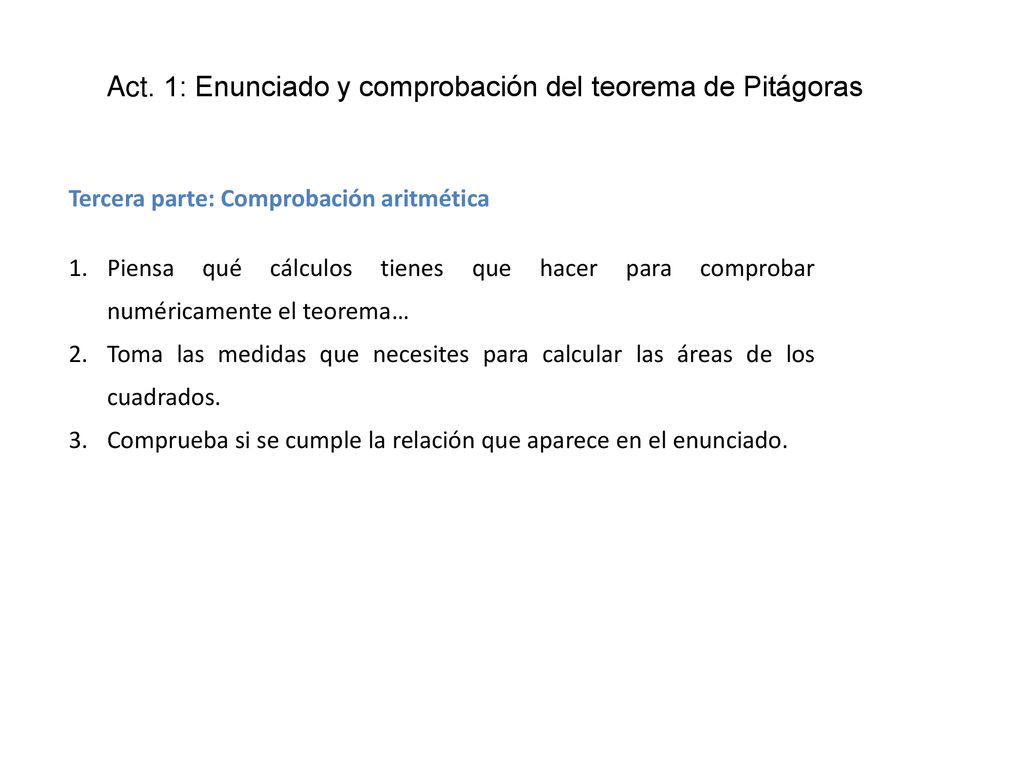 Act. 1: Enunciado y comprobación del teorema de Pitágoras