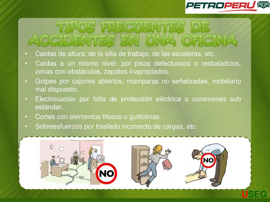 TIPOS FRECUENTES DE ACCIDENTES EN UNA OFICINA