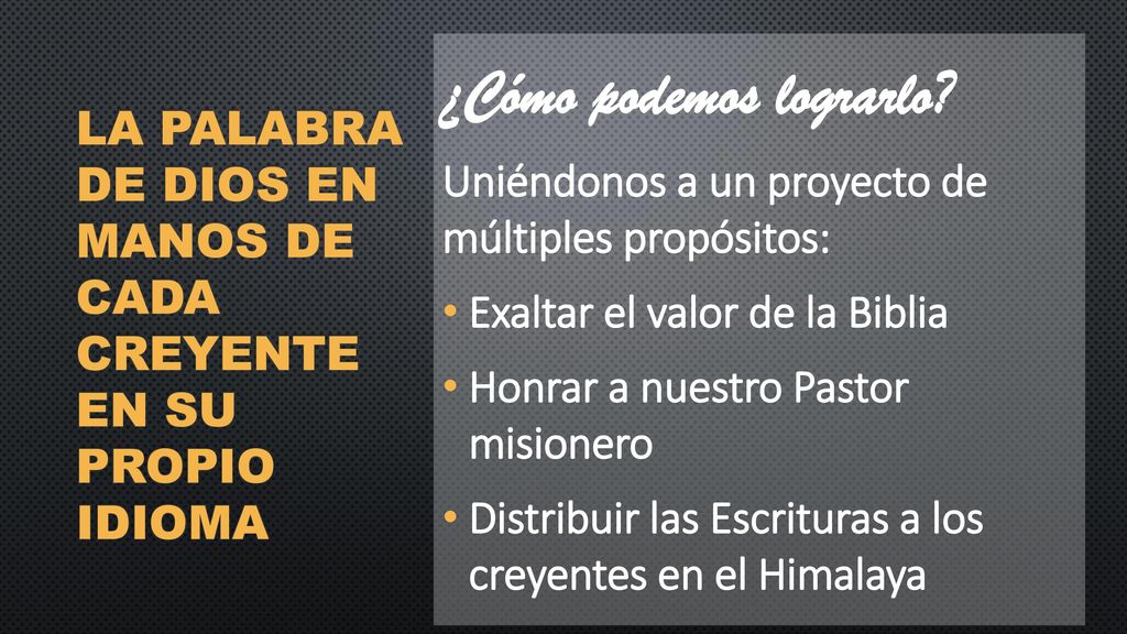 La palabra de dios en manos de cada creyente en su propio idioma