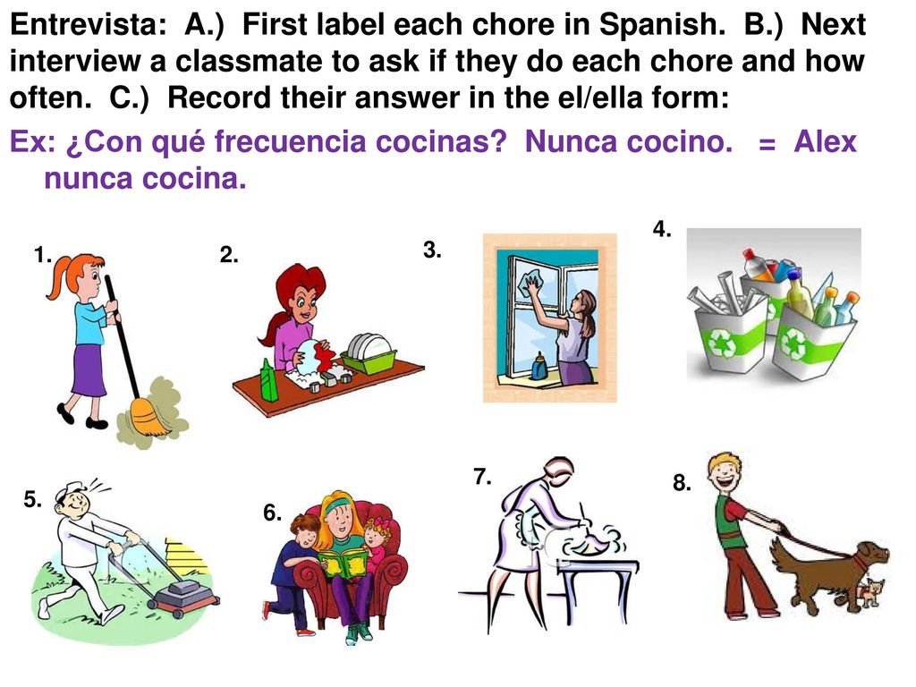 Ex: ¿Con qué frecuencia cocinas Nunca cocino. = Alex nunca cocina.