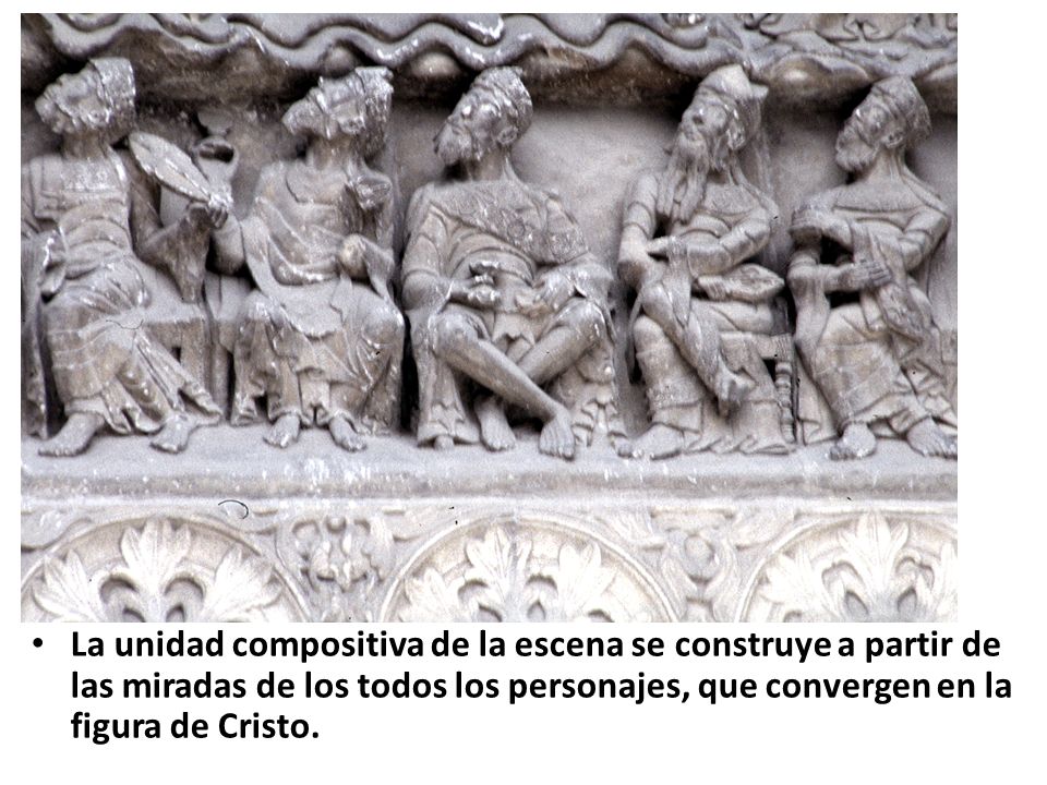 La unidad compositiva de la escena se construye a partir de las miradas de los todos los personajes, que convergen en la figura de Cristo.
