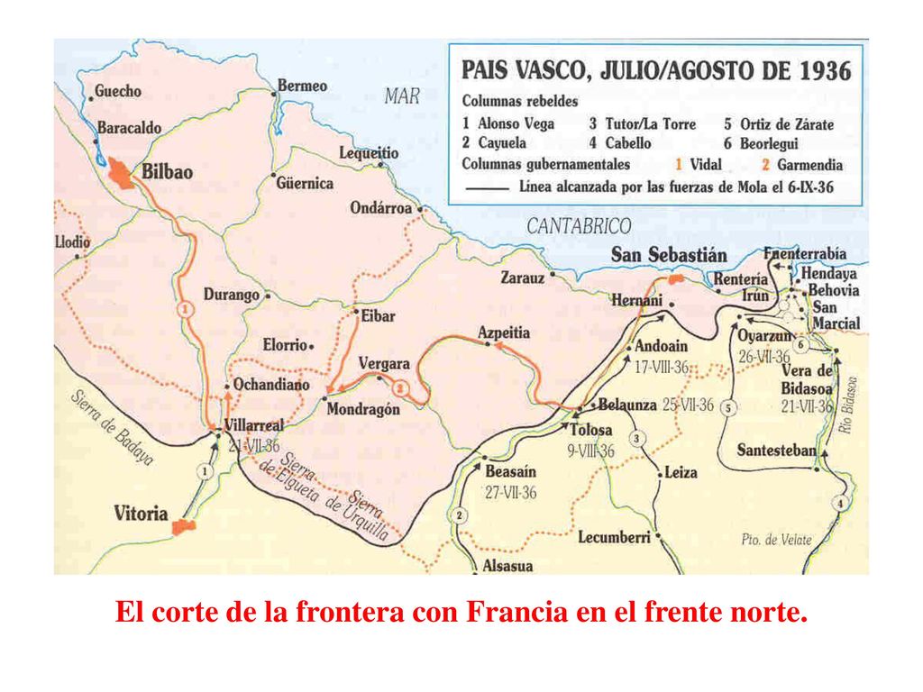 El corte de la frontera con Francia en el frente norte.