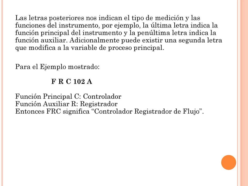 Las letras posteriores nos indican el tipo de medición y las funciones del instrumento, por ejemplo, la última letra indica la función principal del instrumento y la penúltima letra indica la función auxiliar.