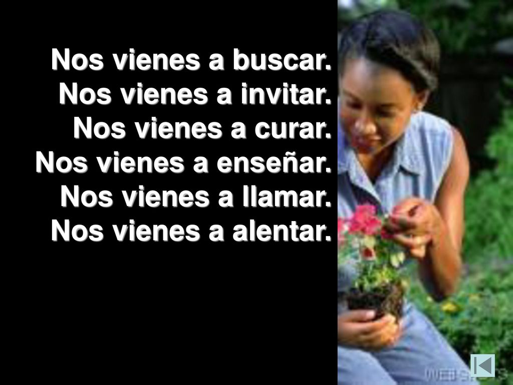 Nos vienes a buscar. Nos vienes a invitar. Nos vienes a curar. Nos vienes a enseñar. Nos vienes a llamar.