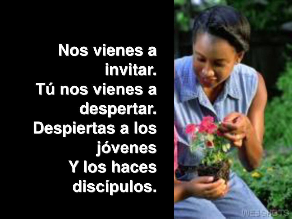 Nos vienes a invitar. Tú nos vienes a despertar. Despiertas a los jóvenes Y los haces discípulos.