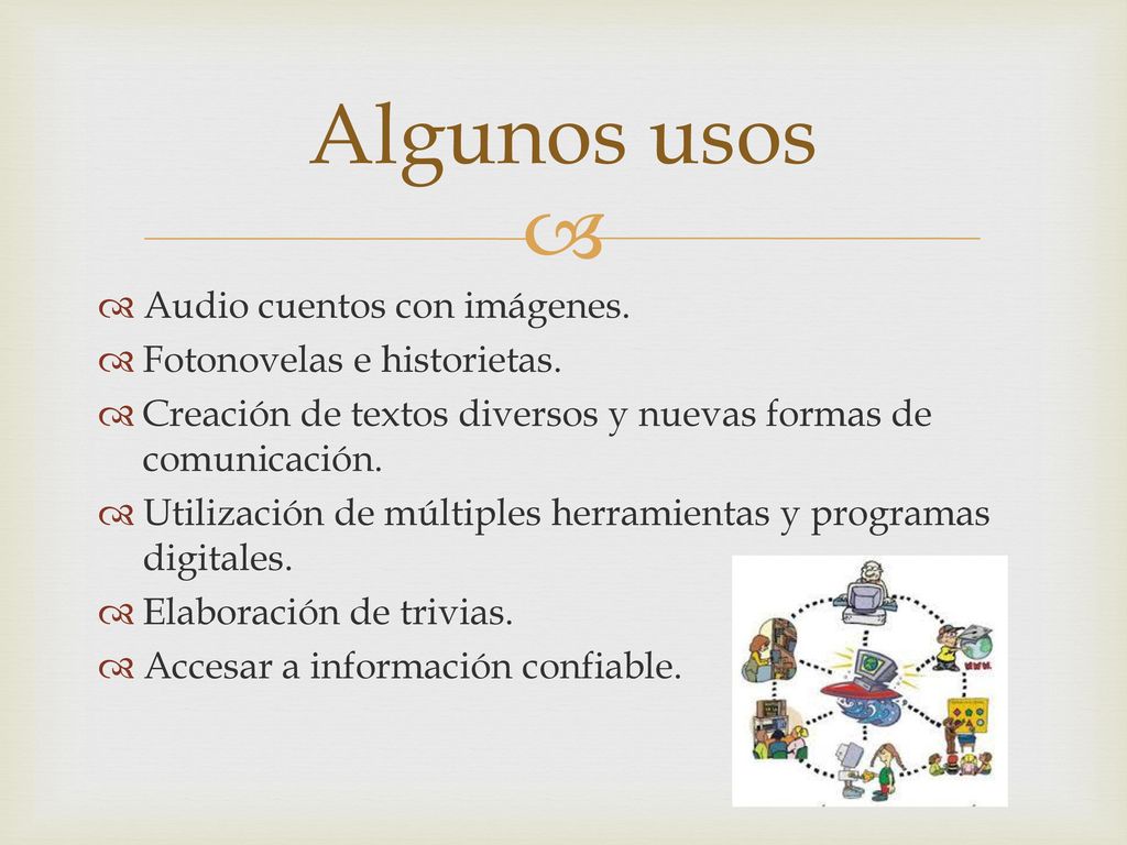 Algunos usos Audio cuentos con imágenes. Fotonovelas e historietas.