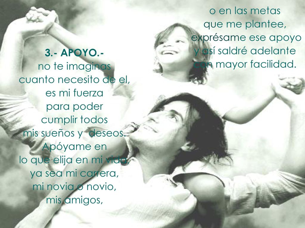 o en las metas que me plantee, exprésame ese apoyo. y así saldré adelante. con mayor facilidad. 3.- APOYO.-