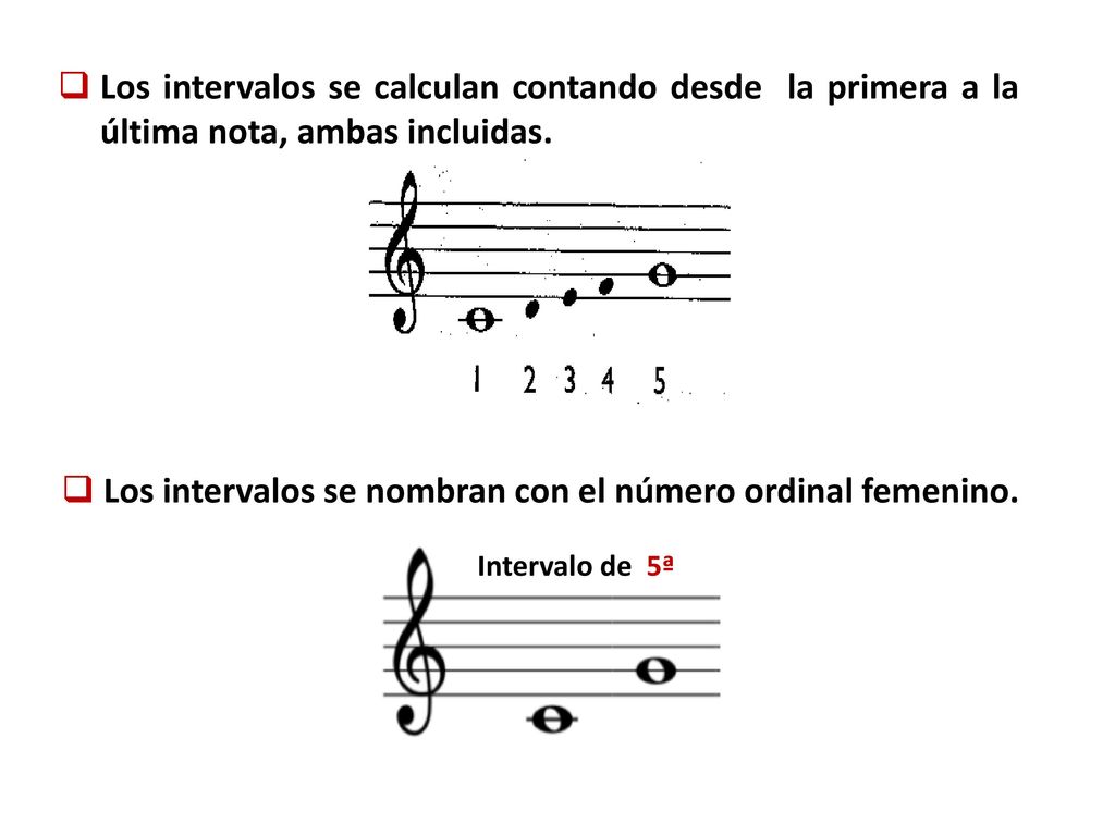Los intervalos se nombran con el número ordinal femenino.