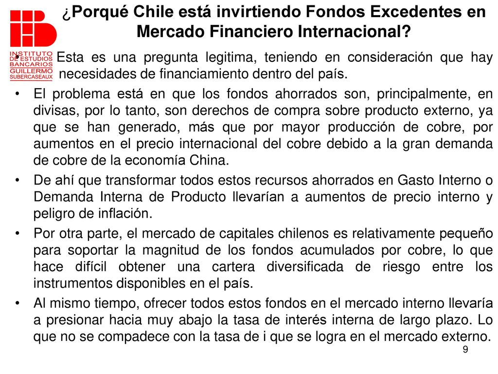 ¿Porqué Chile está invirtiendo Fondos Excedentes en Mercado Financiero Internacional