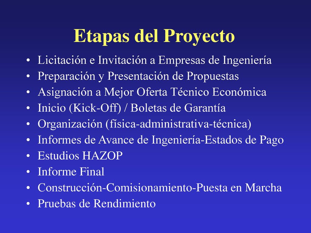 Etapas del Proyecto Licitación e Invitación a Empresas de Ingeniería