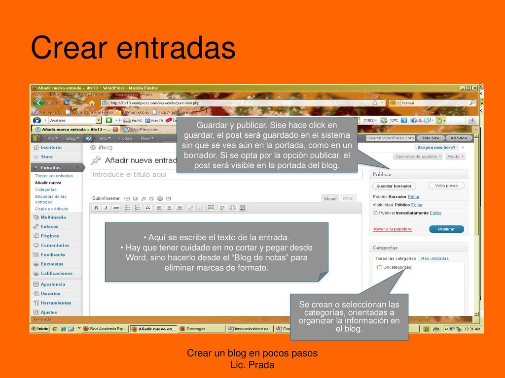 Crear entradas Crear un blog en pocos pasos Lic. Prada