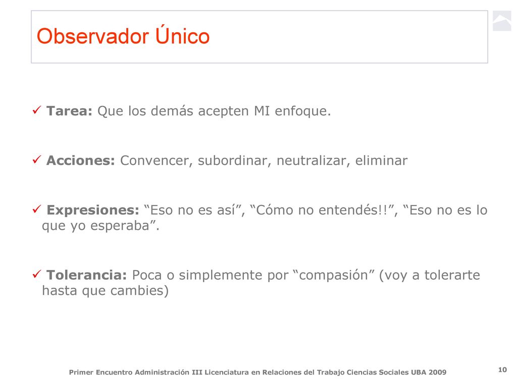 Observador Único Tarea: Que los demás acepten MI enfoque.