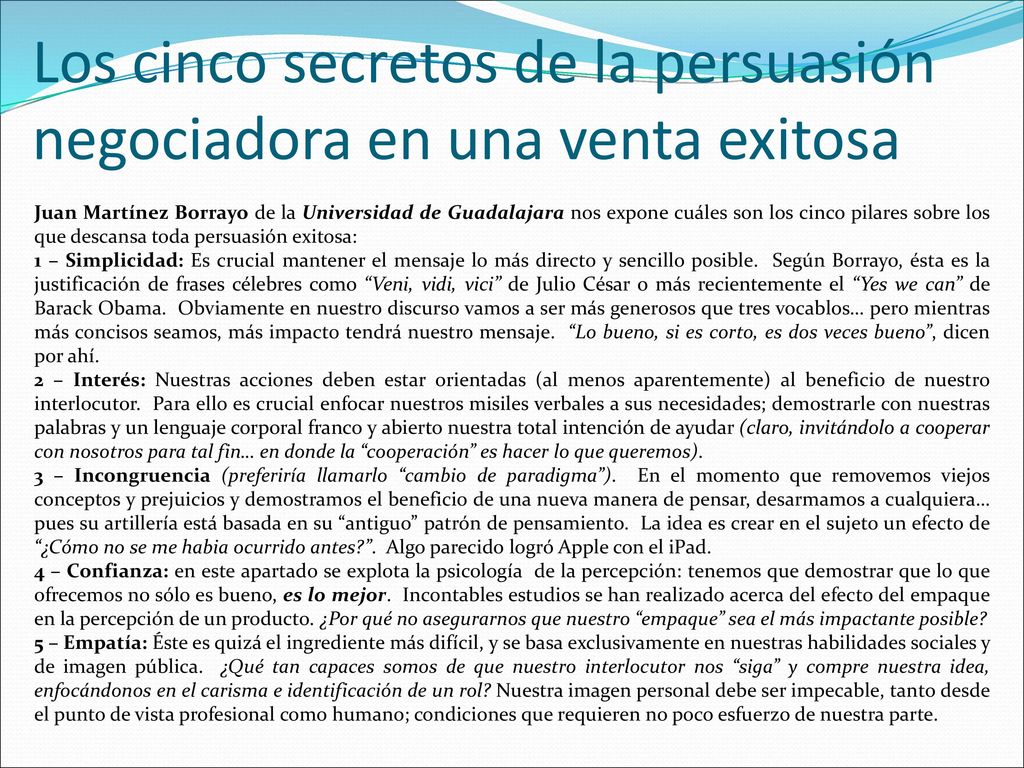 Los cinco secretos de la persuasión negociadora en una venta exitosa