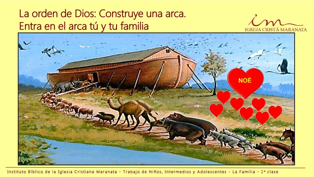 La orden de Dios: Construye una arca. Entra en el arca tú y tu familia