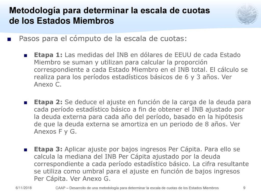 Metodología para determinar la escala de cuotas de los Estados Miembros